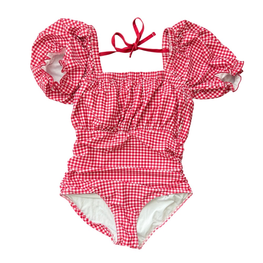 Love + Grow Clothing Red Gingham One Piece Swimsuit Womens S Cottagecore Beach